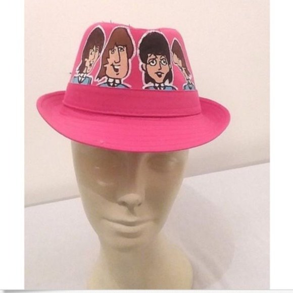 The Beatles HAT Pink Hand Painted Cap Music Rock Band Classic Retro Fedora main image 5